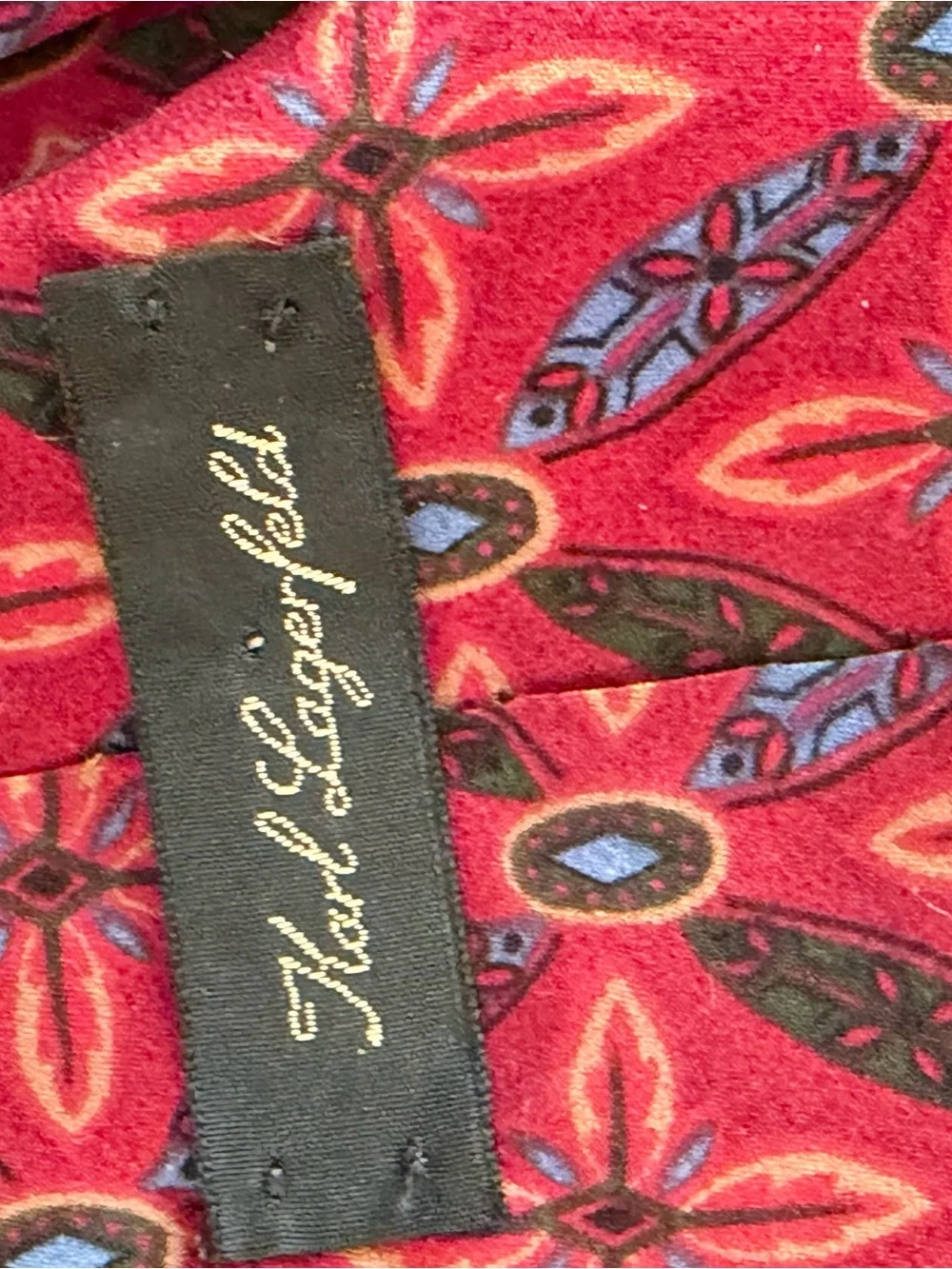 Vintage Karl Lagerfeld Red Geometric Floral Tie